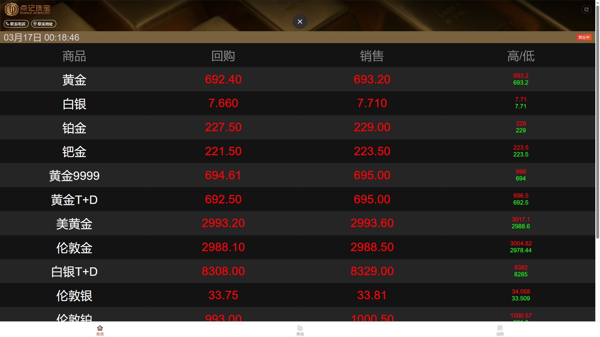 黑色拨号地图款电脑版-贵金属实时价系统