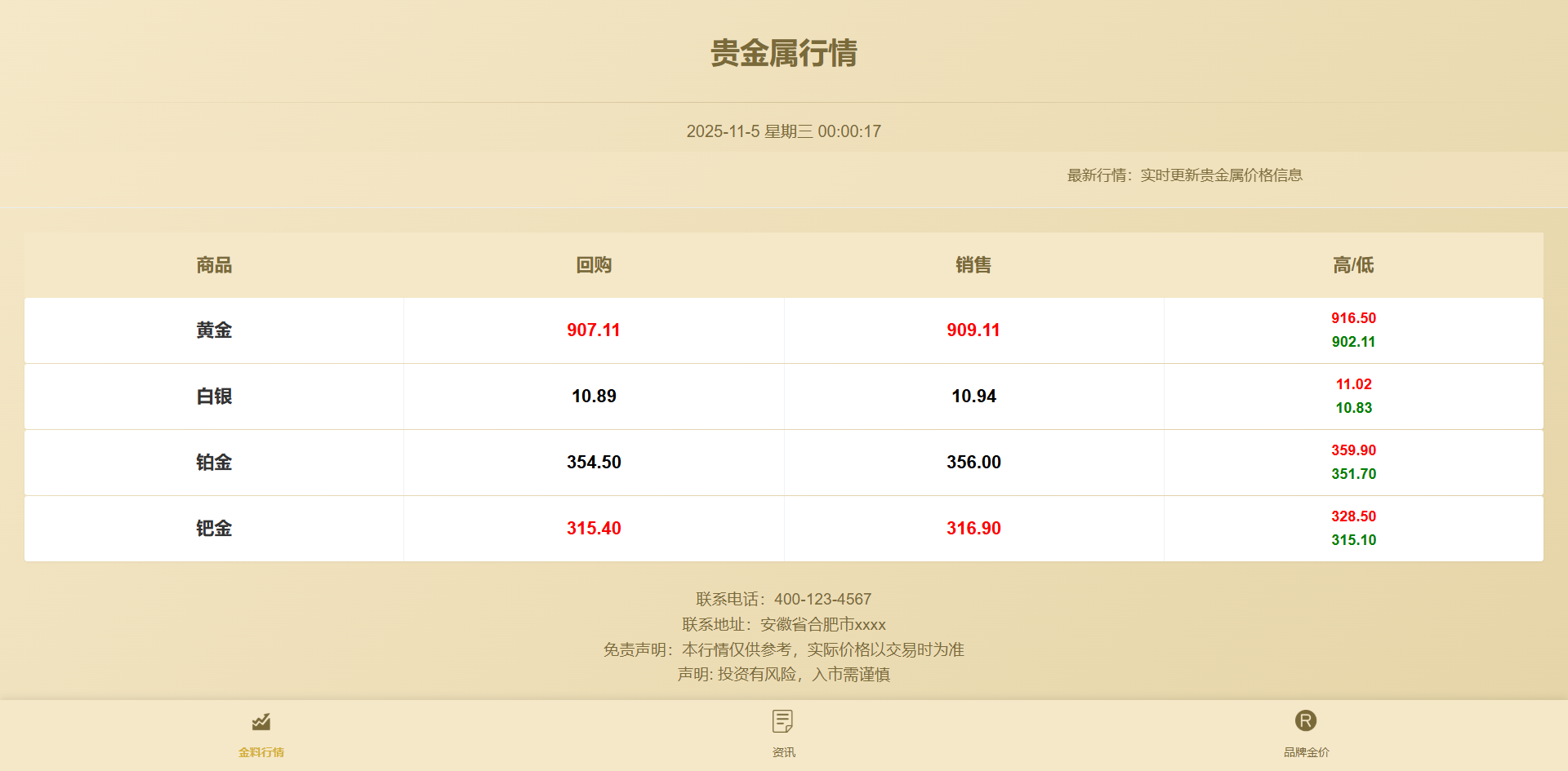 白金色版本 电脑电视版 -贵金属实时价系统